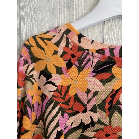LOFT Tropical Sweatshirt Floral 3/4 Puff Sleeve Orange Medium - Picture 7 of 7